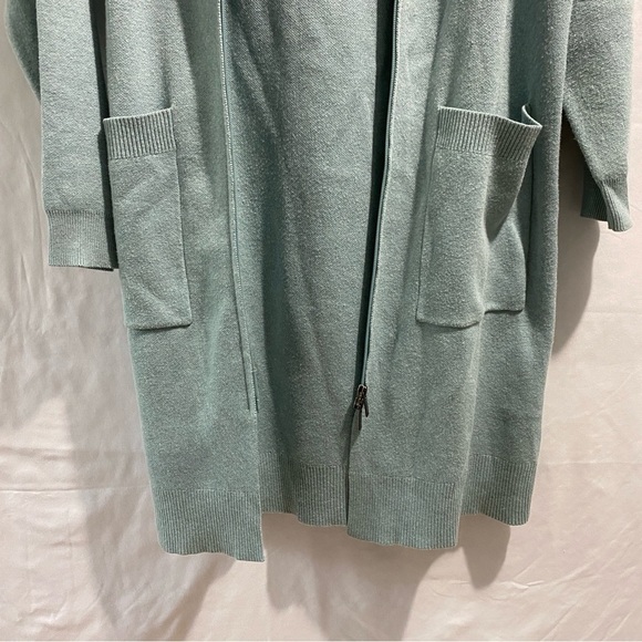 Sandwich_ Mint Green Hooded Open Front Cardigan Sweater Duster Pockets cozy M - Picture 7 of 14